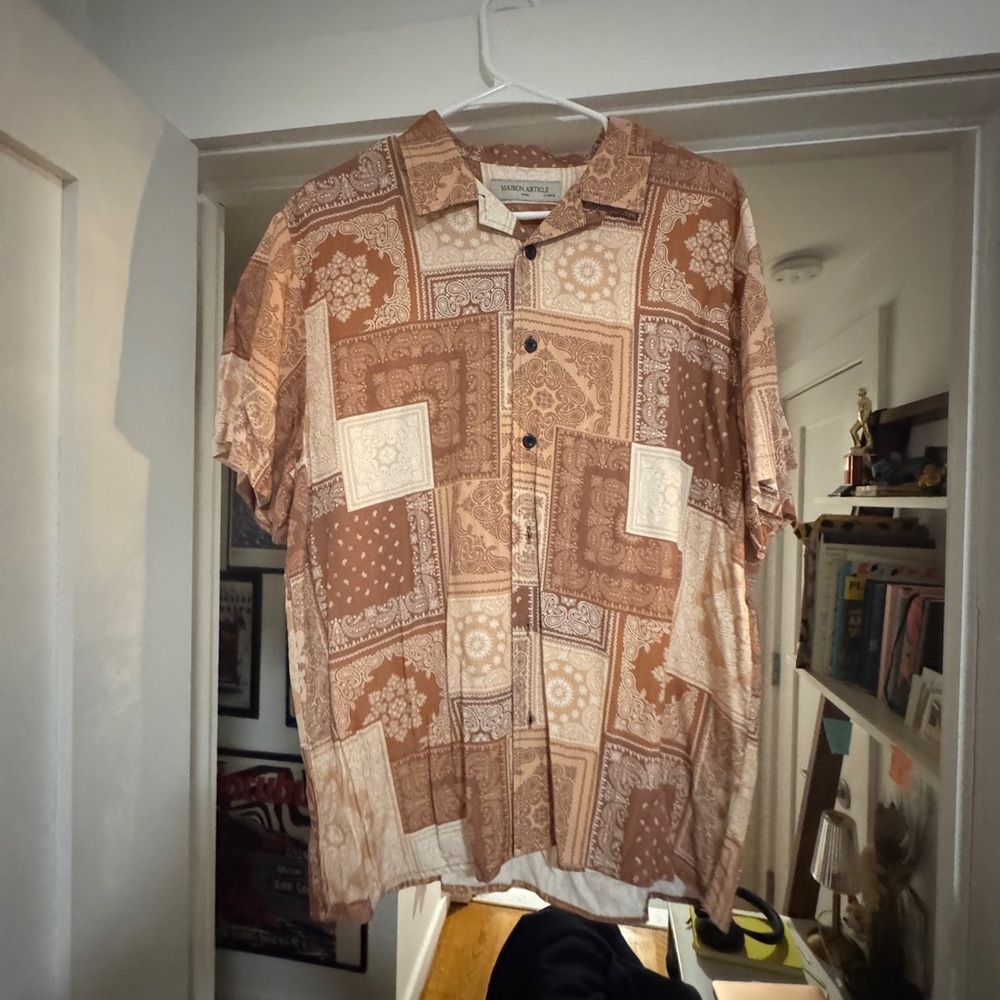 MASION Article Brown Patterned Button Up Shirt with Matching Short